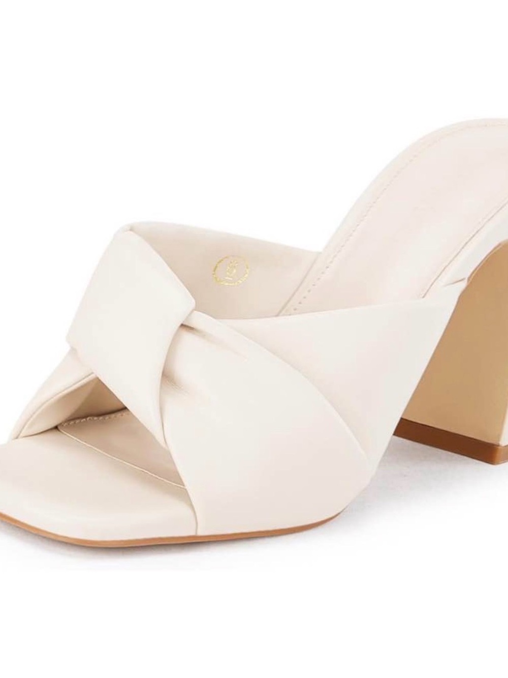 Women's Cream Knot Front Block Heel Mules